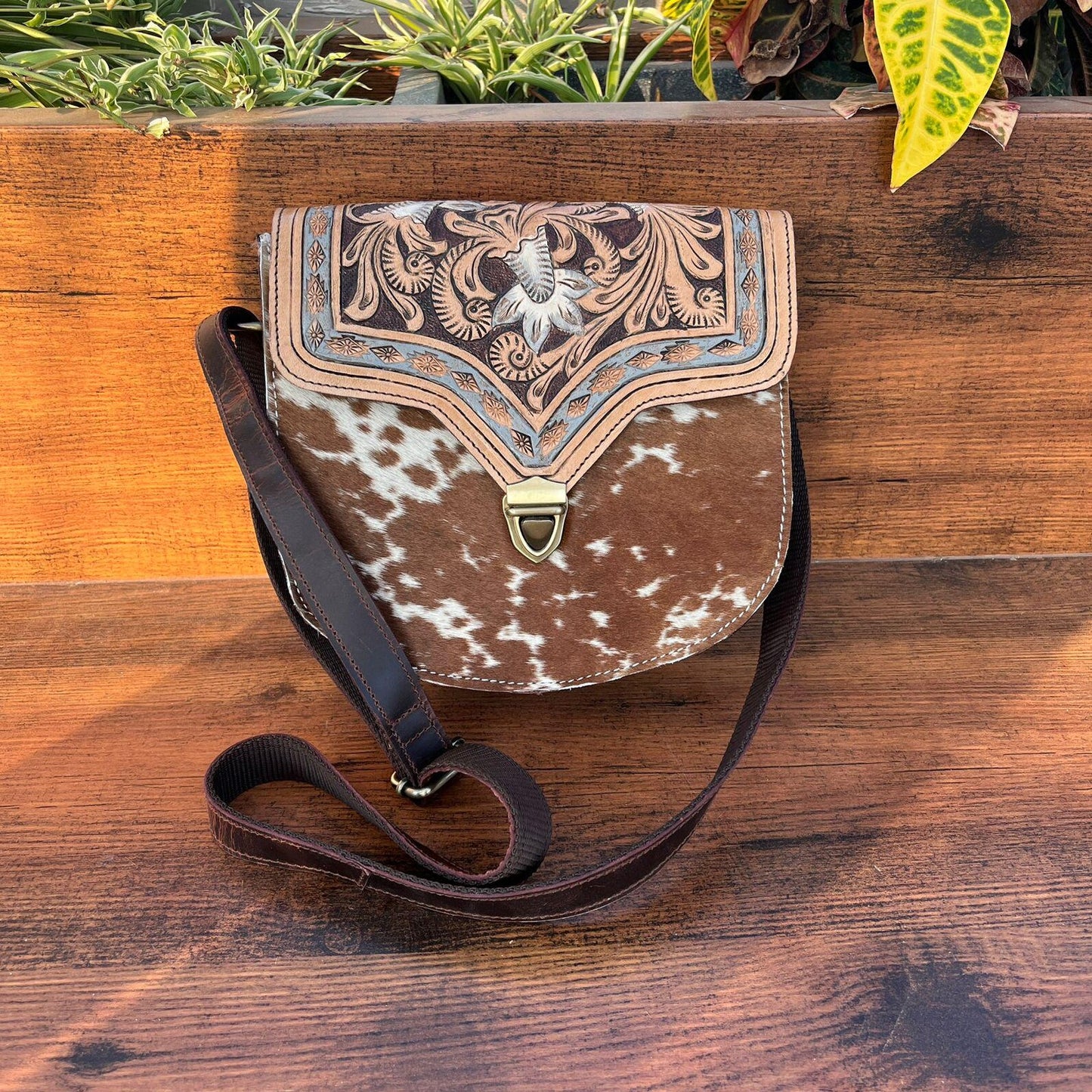 Tooled Cowhide Crossbody Bag