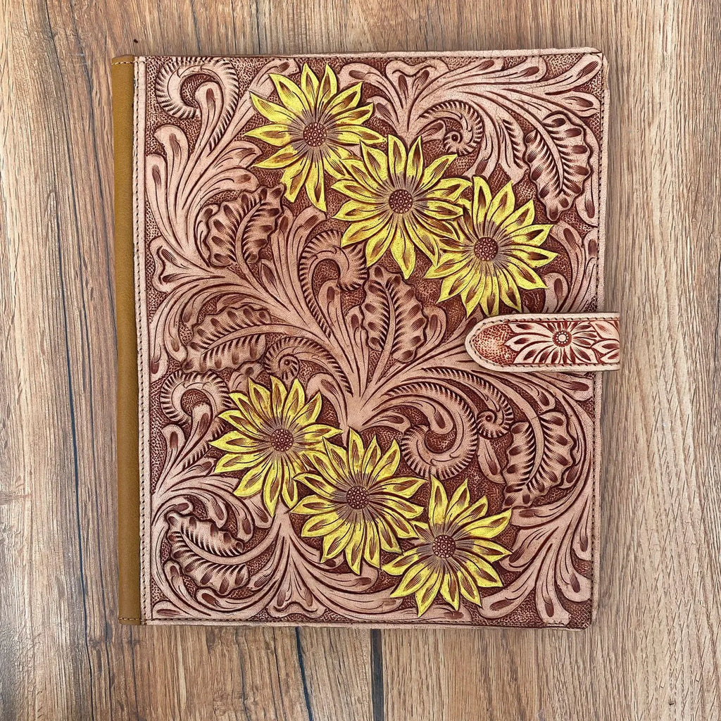 Tooled Cowhide Portfolio Cover 1 With Zipper