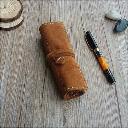 Genuine Leather Roll Case Pen Holder