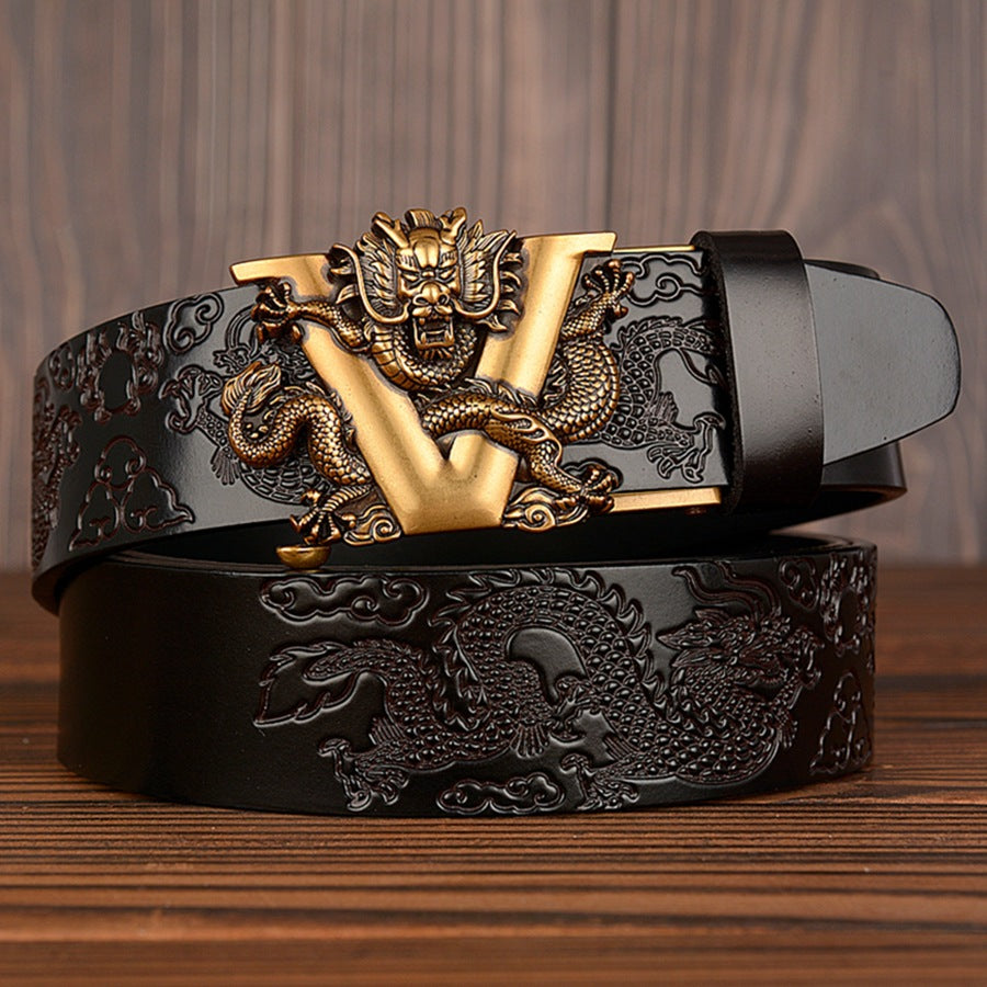 Men Dragon Leather Belt with Automatic Buckle