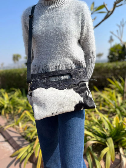 Tooled Leather Crossbody Bag Cowhide