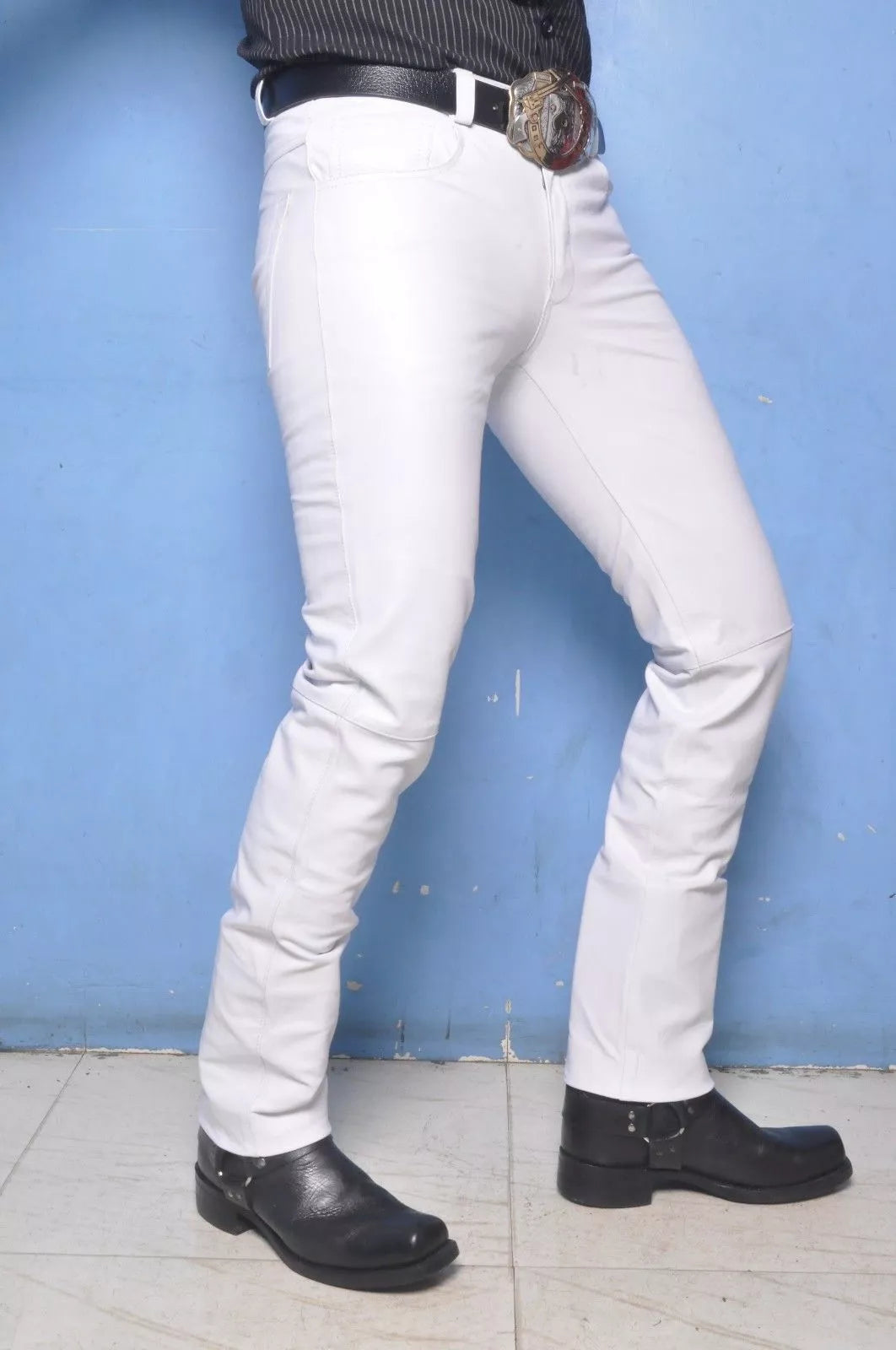 Men's White Leather Pant Lambskin trousers