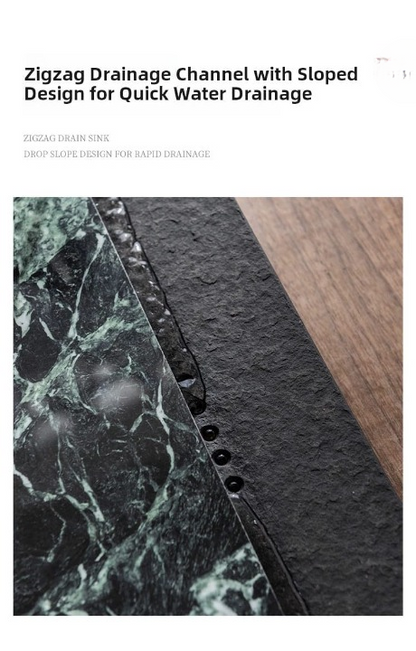 Natural Black Gold Stone Tea Tray With Drainage