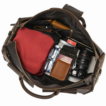 Leather Duffle Garment Bag with Shoe Pocket
