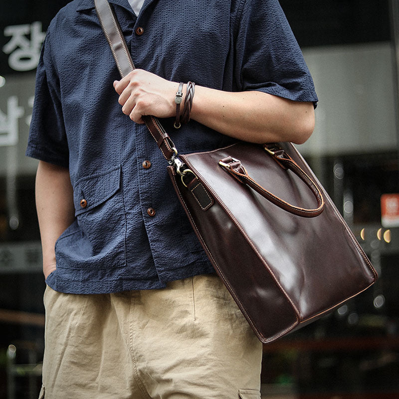Men Leather Tote Bag with Crossbody