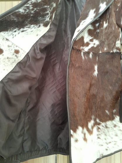  cow fur jacket dark brown white