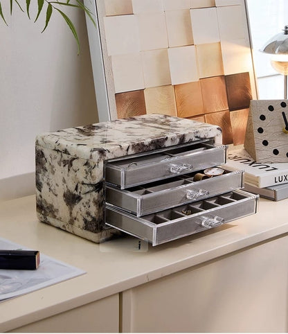 Natural Marble Jewelry Organizer Box with Multi-Drawer Storage