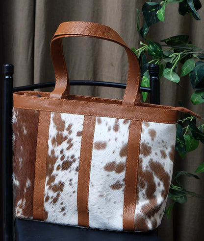 Brown White Cowhide Leather Shoulder Bag