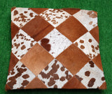 Cowhide Brown White Patchwork Pillow Cover