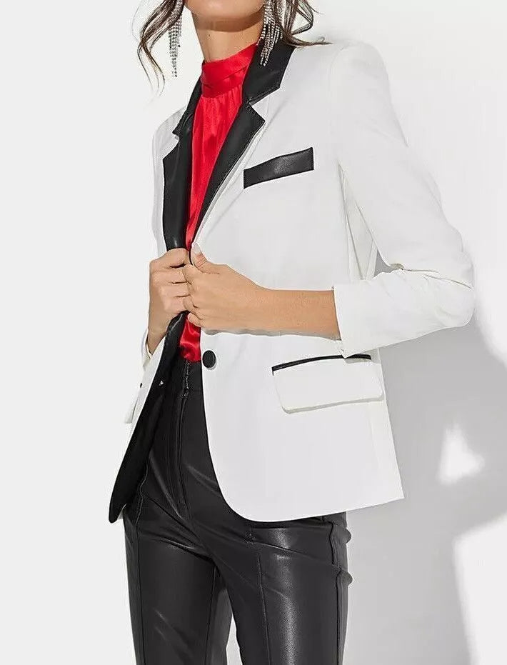 Classic Button Genuine Leather Women's Blazer