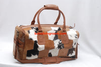 Natural Cowhide Leather Patchwork Duffle Bag
