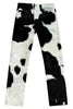Western-style cowhide pants crafted from hair-on calfskin. These cow fur trousers deliver bold rodeo appeal and are perfect for southern wedding looks.
