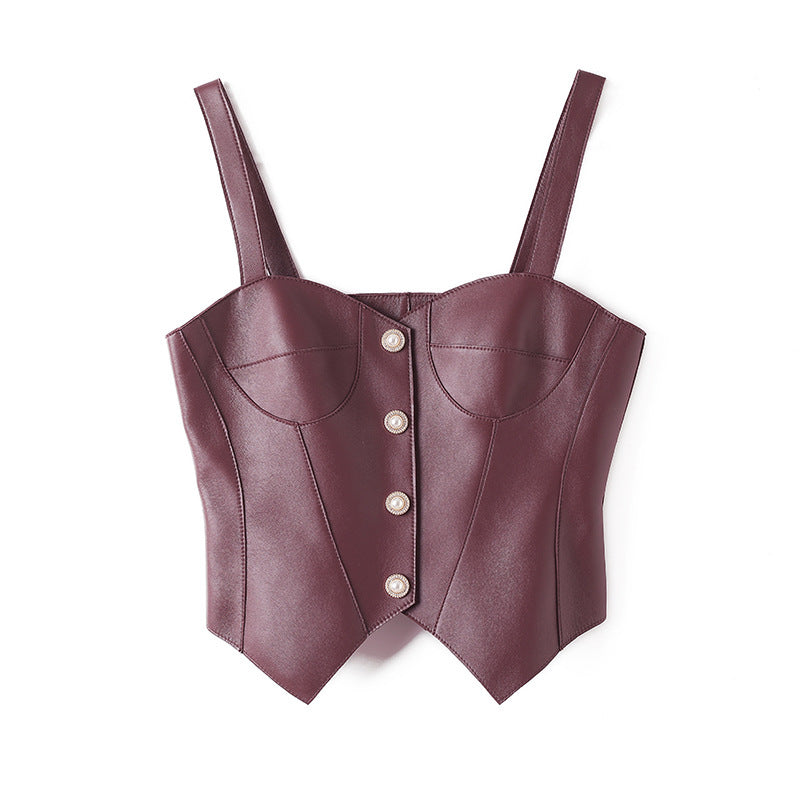 Brown Leather Slimming Vest For Women Slim Waist Suspender