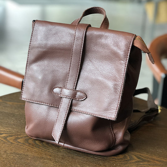 Black Leather Backpack for Women with Laptop Compartment
