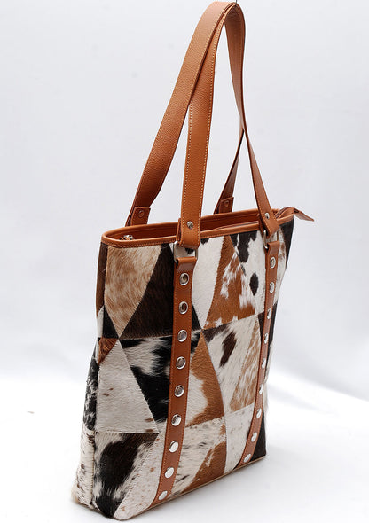 Brown Black Cowhide Patchwork Bag