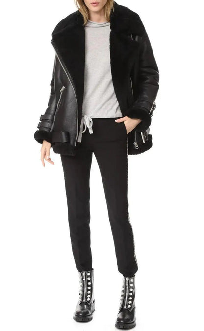 leather bomber jacket with fur collar women's