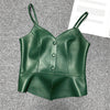 Women Genuine Leather Tube Top Black Bustier with Straps
