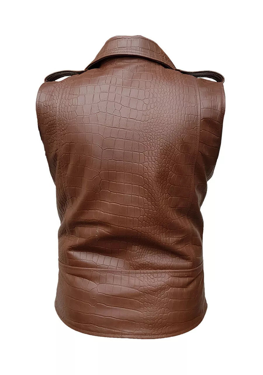 Men's Leather Vest Brown Biker