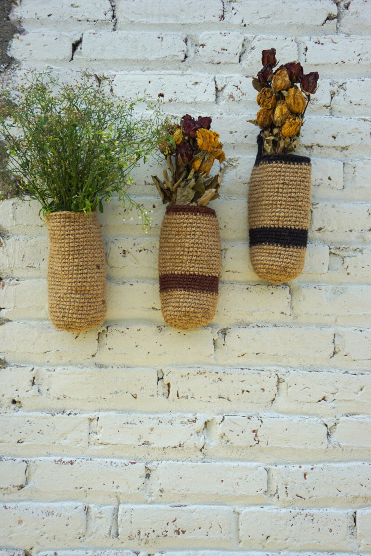 Jute Crochet hanging basket for dried flowers