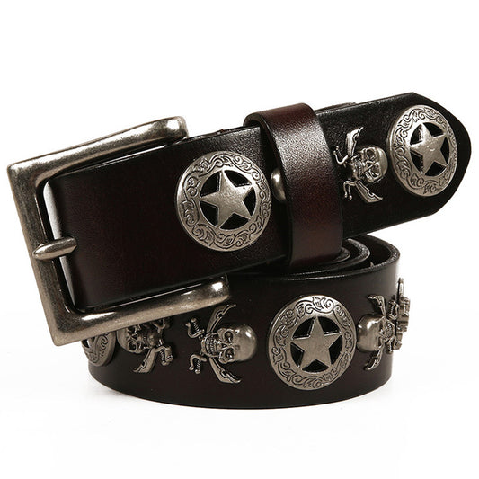 Full Grain Leather Belt with Skull Rivets