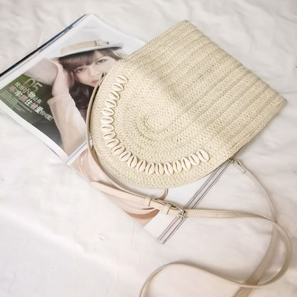 Braided Straw Crossbody Shell Bag