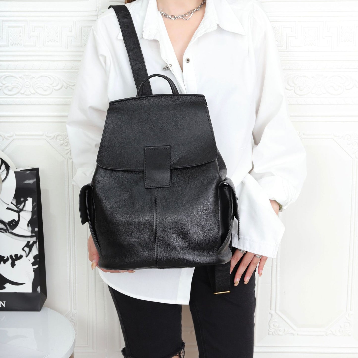 Women Leather Backpack – Large Capacity Cowhide Bag