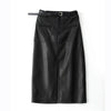 Genuine Leather Skirt High Waisted Slim Fit with Front Slit