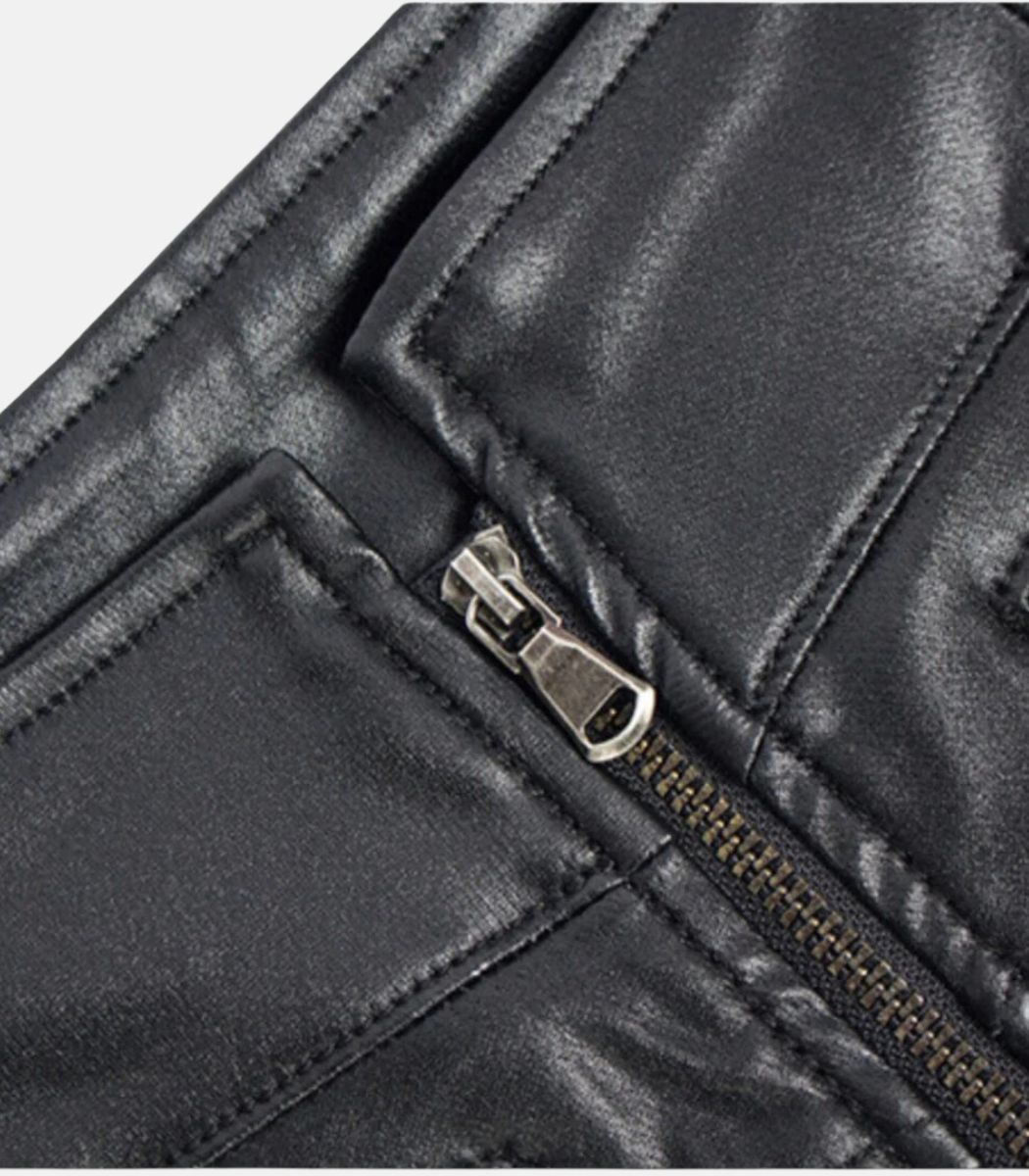 Genuine Leather Black Leather Short Women