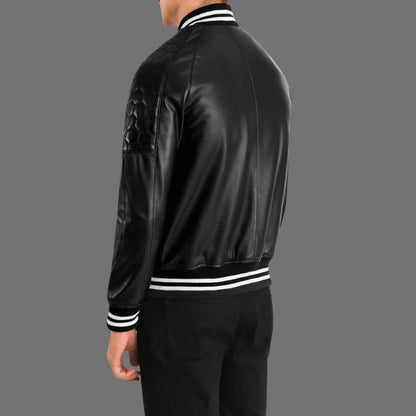 Men's Black Leather Zip Up Jacket