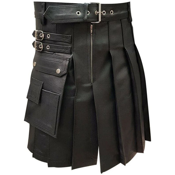 Black Leather Scottish Utility Kilt