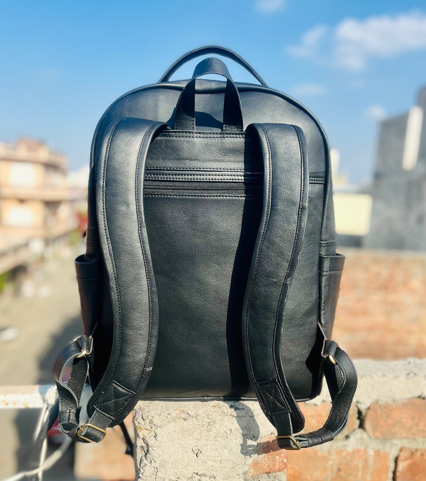 Genuine leather laptop backpack