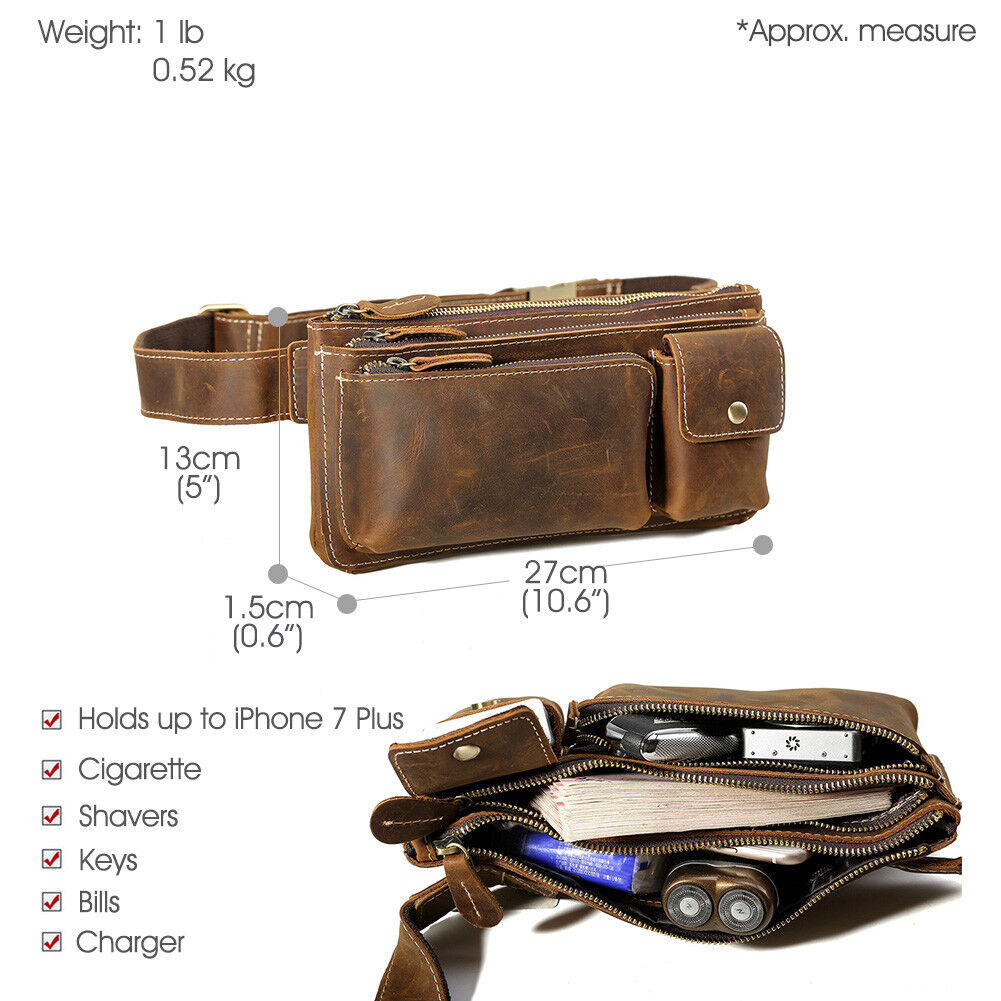 Men Real Leather Bum Waist Belt Bag