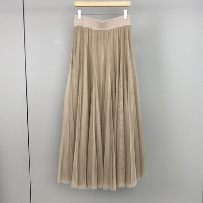 Women’s Cashmere Mesh Patchwork Long Midi Skirt