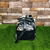Black White Leather Cowhide Overnight Travel Bag