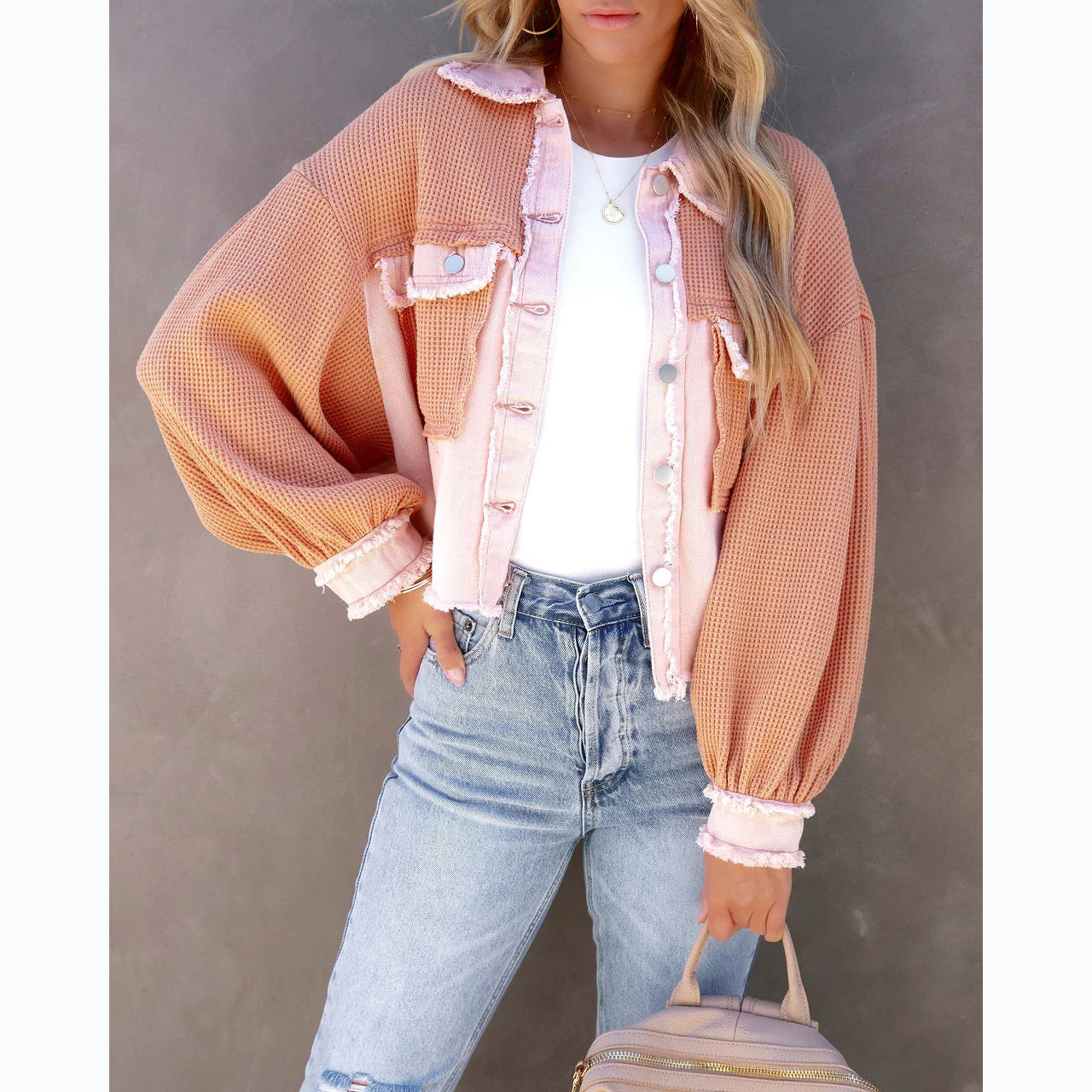 Waffle patchwork washed coat with relaxed fit design