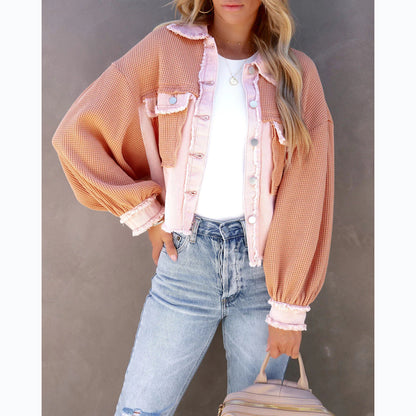 Waffle patchwork washed coat with relaxed fit design