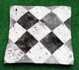 Natural Grey White Patchwork Cowhide Pillow Cover