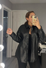 Drop Shoulder Black Leather Shirt Coat