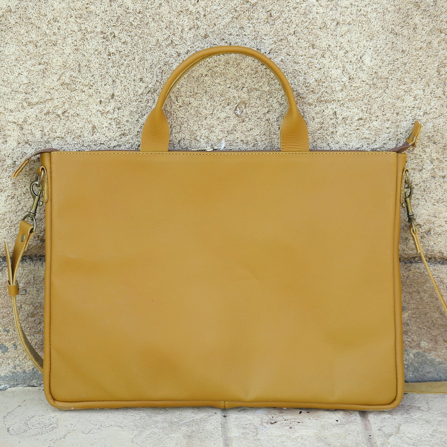 Yellow Leather Shoulder Laptop Bag