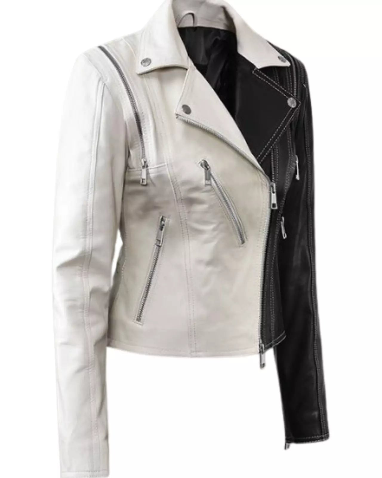 Women's Black White Leather Blazer Jacket