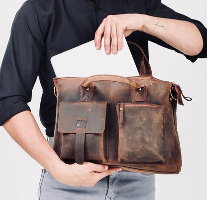 Genuine leather laptop messenger bag