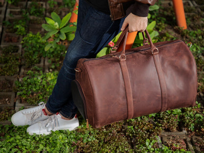 Real Leather Duffle Weekender Bag