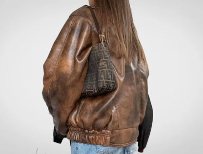 Women's Vintage Brown Leather Oversized Jacket