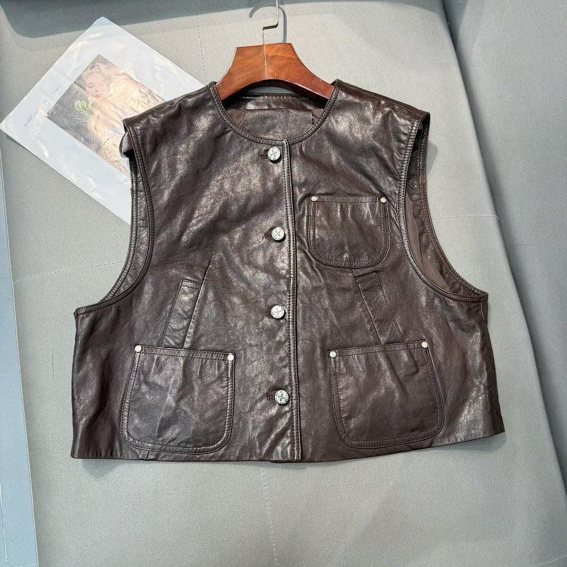 Women Cropped Short Leather Vest 1 M