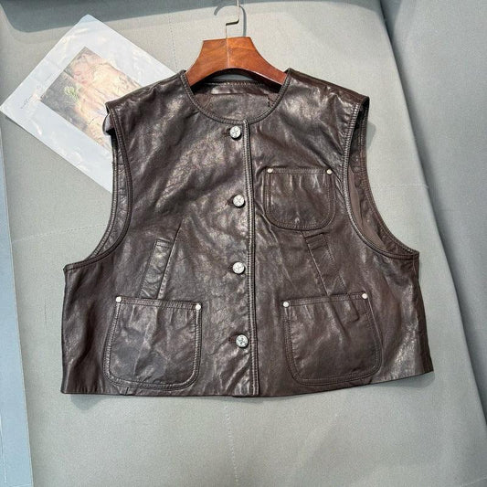 Women Cropped Short Leather Vest 1 M
