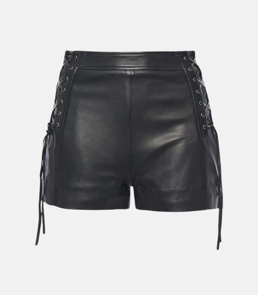 Side Lace Design Women Leather Shorts