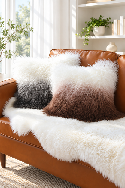 Genuine Sheepskin Pillow Cover with Curly Wool for Sofa Decor