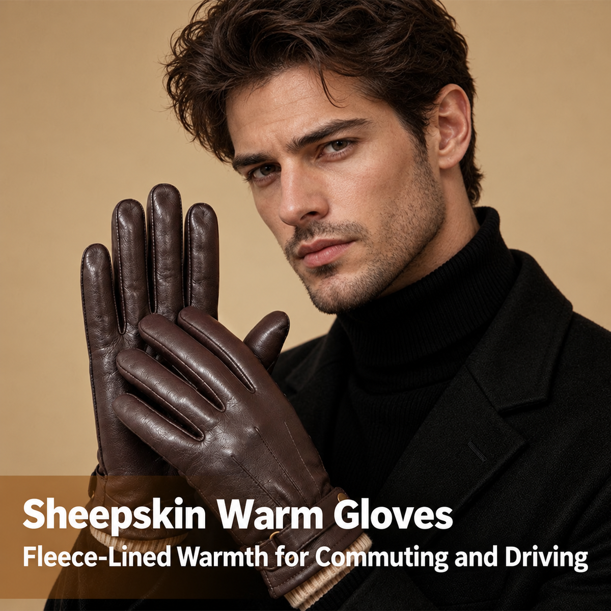 Winter Leather Gloves for Men with Sheepskin and Touchscreen