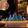 Mountain Incense Burner with Ceramic Landscape and Bamboo Base