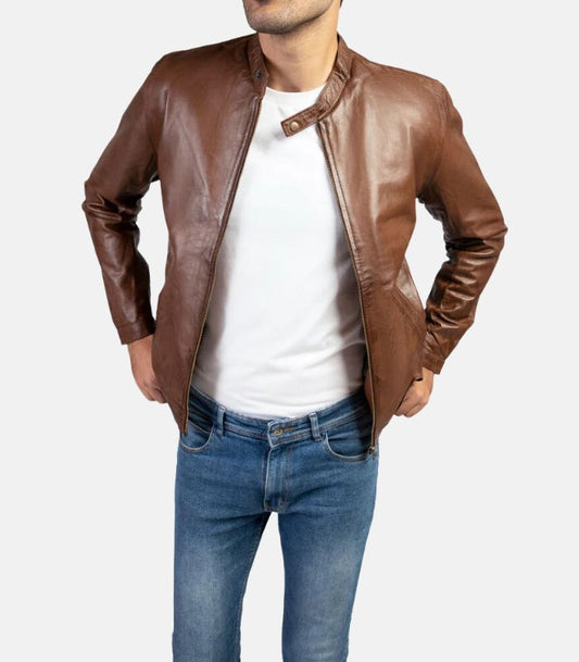 mens brown real leather jacket